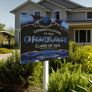 Elegant Navy & Gold Agate Graduation Yard  Sign