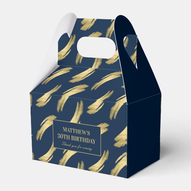 Elegant Navy Gold Birthday Favor Boxes (Back Side)