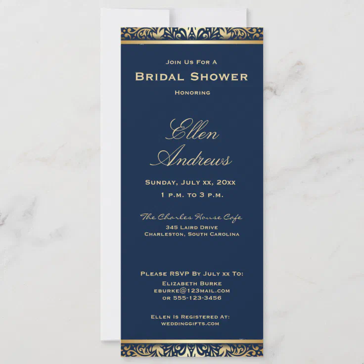 Elegant Navy, Gold, Bridal Shower Invitation | Zazzle