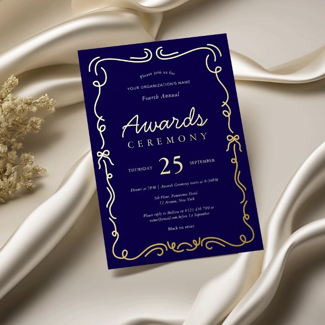 Elegant Navy & Gold Business Awards Ceremony Foil Invitation (Professional awards ceremony business invitation in navy blue and real gold foil)