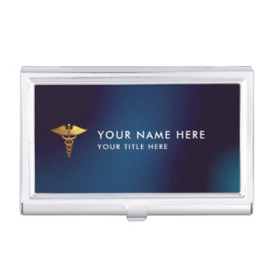 Elegant Navy Gold Caduceus Medical Doctor Business Card Case
