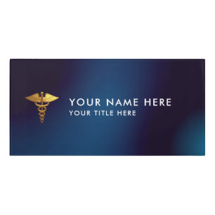 Elegant Navy Gold Caduceus Medical Doctor Door Sign