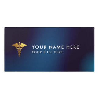 Elegant Navy Gold Caduceus Medical Doctor Door Sign