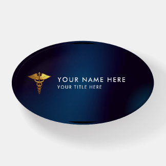Elegant Navy Gold Caduceus Medical Doctor Paperweight
