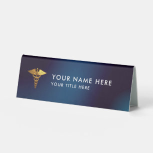 Elegant Navy Gold Caduceus Medical Doctor Table Tent