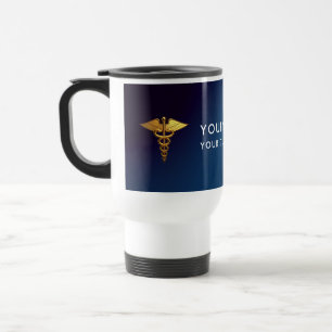 Elegant Navy Gold Caduceus Medical Doctor Travel Mug