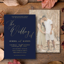 Elegant Navy Gold Calligraphy Wedding Invitation