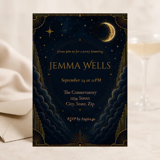 Elegant Navy Gold Celestial Birthday Invitation