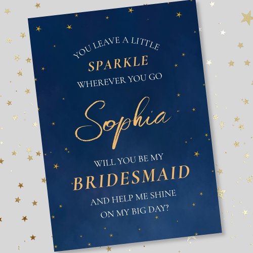 Elegant Navy  Gold Celestial Bridesmaid Proposal  Note Card