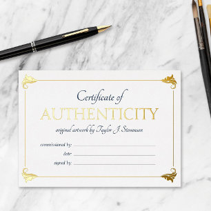 Elegant Navy Gold Certificate of Authenticity Foil Invitation