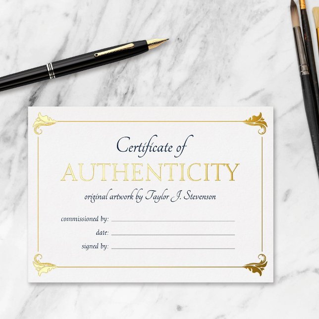 Elegant Navy Gold Certificate of Authenticity Foil Invitation (Creator Uploaded)