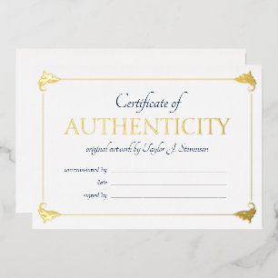 Elegant Navy Gold Certificate of Authenticity Foil Invitation