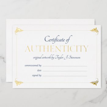 Elegant Navy Gold Certificate Of Authenticity Foil Invitation by birchandoak at Zazzle