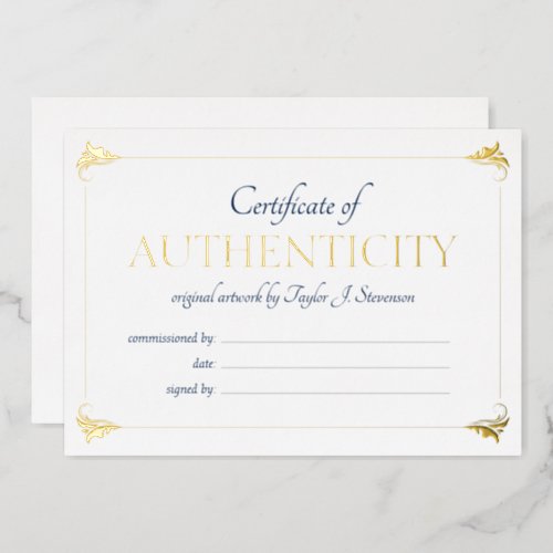 Elegant Navy Gold Certificate of Authenticity Foil Invitation