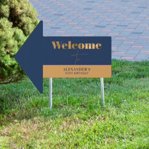Elegant Navy Gold Chic Brthday Welcome Yard Sign