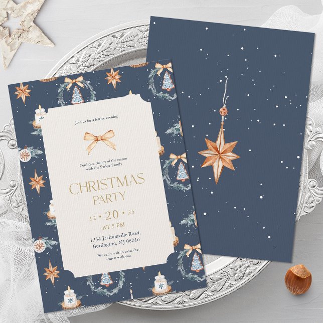 Elegant Navy & Gold Christmas Party Invitation (Creator Uploaded)