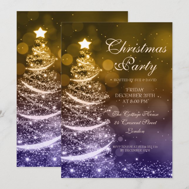 Elegant Navy & Gold Christmas Party Sparkle Invitation (Front/Back)