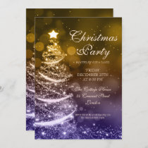 Elegant Navy & Gold Christmas Party Sparkle Invitation