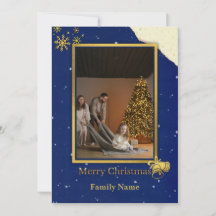 Elegant Navy & Gold Christmas Photo Card