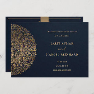 ELEGANT NAVY GOLD CLASSIC ORNATE MANDALA WEDDING INVITATION