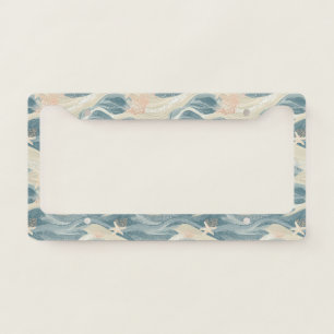 Elegant Navy Gold Coastal Waves Starfish License Plate Frame