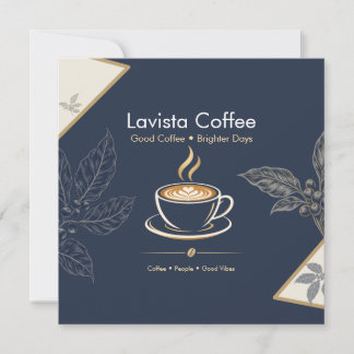 Elegant Navy Gold Coffee Shop Thank You Postcard