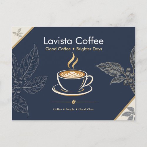 Elegant Navy Gold Coffee Shop Thank You Postcard