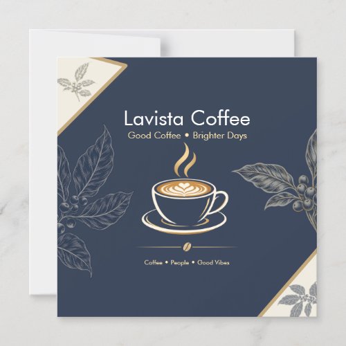 Elegant Navy Gold Coffee Shop Thank You Postcard
