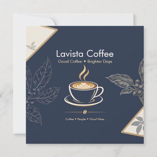 Elegant Navy Gold Coffee Shop Thank You Postcard
