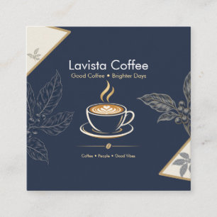 Elegant Navy Gold Coffee Shop Thank You Postcard Square Business Card
