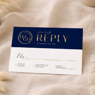 Elegant Navy & Gold Company Logo Business Event RSVP Card