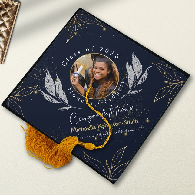 Elegant Navy Gold Congratulations  Graduation Cap Topper (Creator Uploaded)