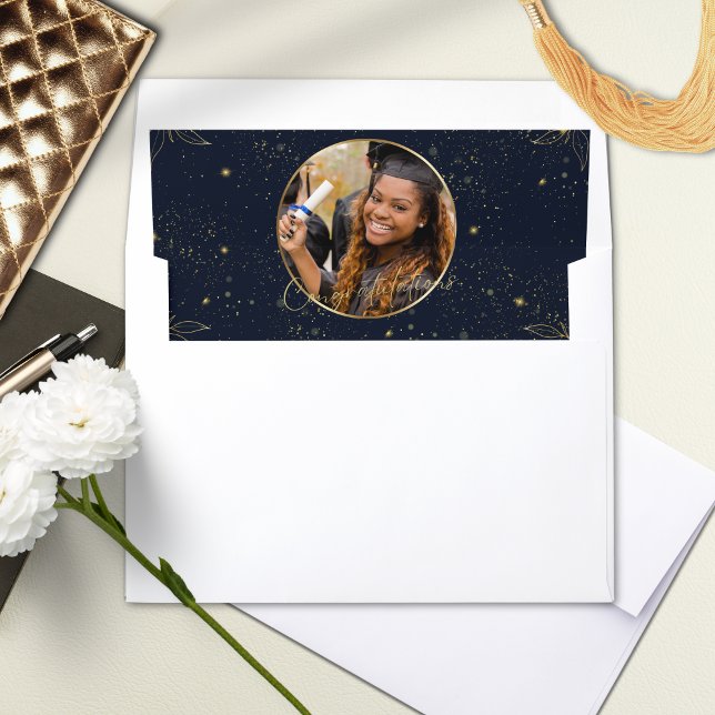 Elegant Navy Gold Congratulations Graduation Envelope Liner (Creator Uploaded)