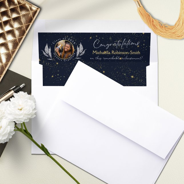 Elegant Navy Gold Congratulations Graduation Envelope Liner (Creator Uploaded)