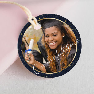 Elegant Navy Gold Congratulations Graduation Favor Tags