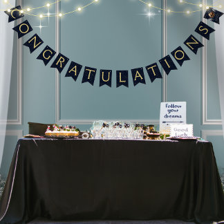 Elegant Navy Gold Congratulations Graduation Party Bunting Flags