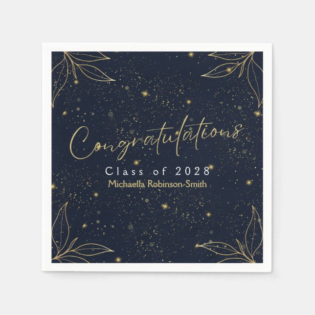 Elegant Navy Gold Congratulations Graduation Party Napkins (Front)