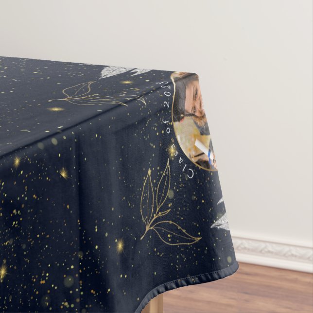 Elegant Navy Gold Congratulations Graduation Party Tablecloth (In Situ)