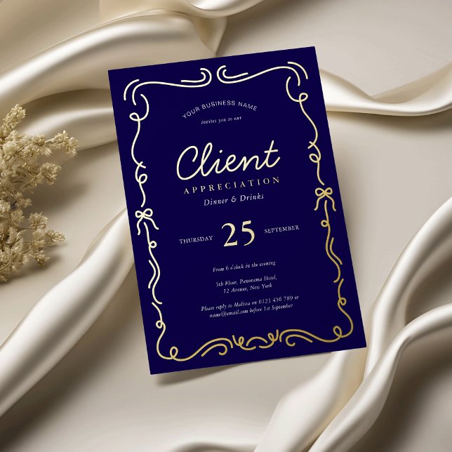 Elegant Navy & Gold Corporate Client Appreciation Foil Invitation (Elegant appreciation event invitations in navy and gold foil (can also be silver or rose gold))