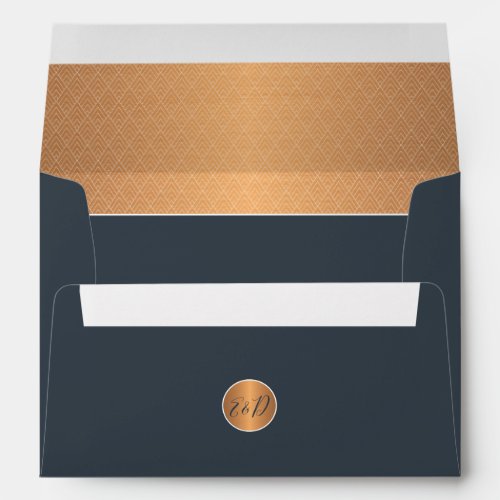 Elegant navy gold couple monogram wedding envelope