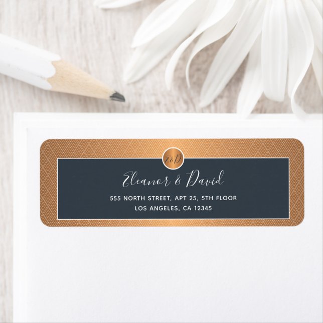 Elegant navy gold couple monogram wedding label (Insitu)