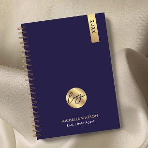 Elegant Navy & Gold Custom Business Logo 2027 Planner