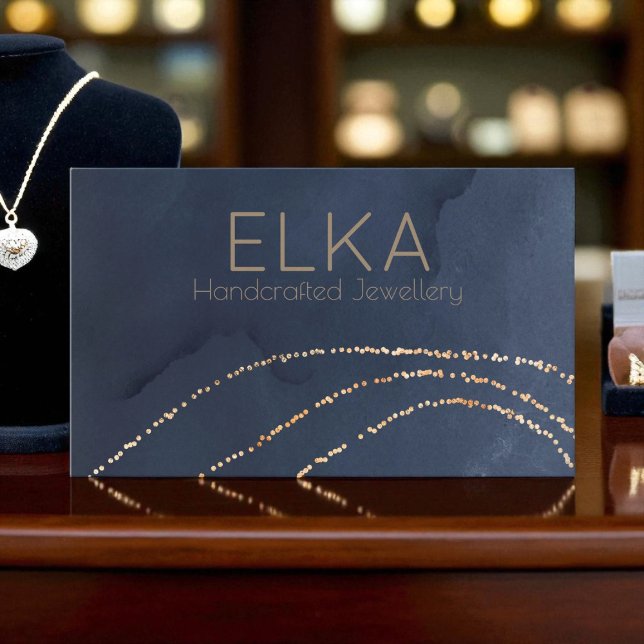 Elegant Navy&Gold Dots Designer Business Card (Creator Uploaded)