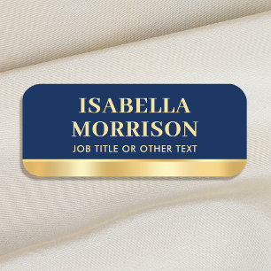 Elegant Navy Gold Employee Magnetic or Pin Custom Name Tag