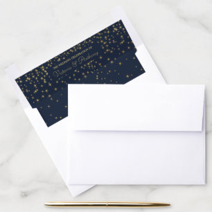 Elegant Navy & Gold Falling Stars Wedding Envelope Liner