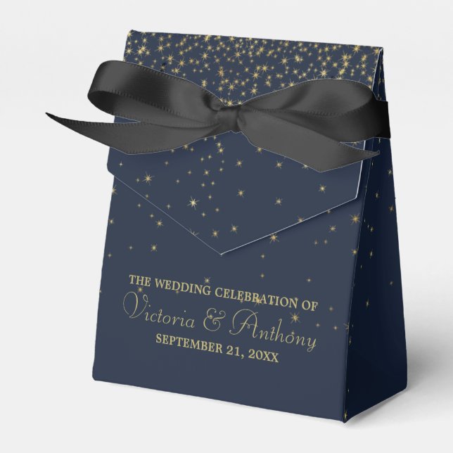 Elegant Navy & Gold Falling Stars Wedding Favor Boxes (Front Side)