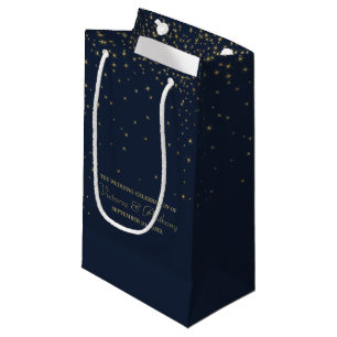 Elegant Navy & Gold Falling Stars Wedding Favor Small Gift Bag