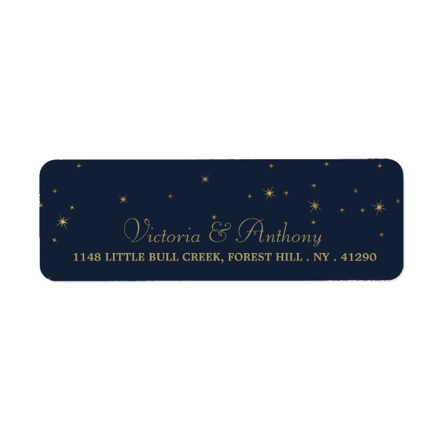 Elegant Navy & Gold Falling Stars Wedding Label (Front)