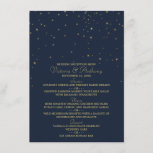 Elegant Navy & Gold Falling Stars Wedding Menu