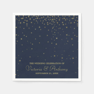 Elegant Navy & Gold Falling Stars Wedding Napkins